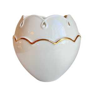 Lenox Perfect Petals Rose Bowl Vase cream with scalloped rim gold trim 5.5 inch